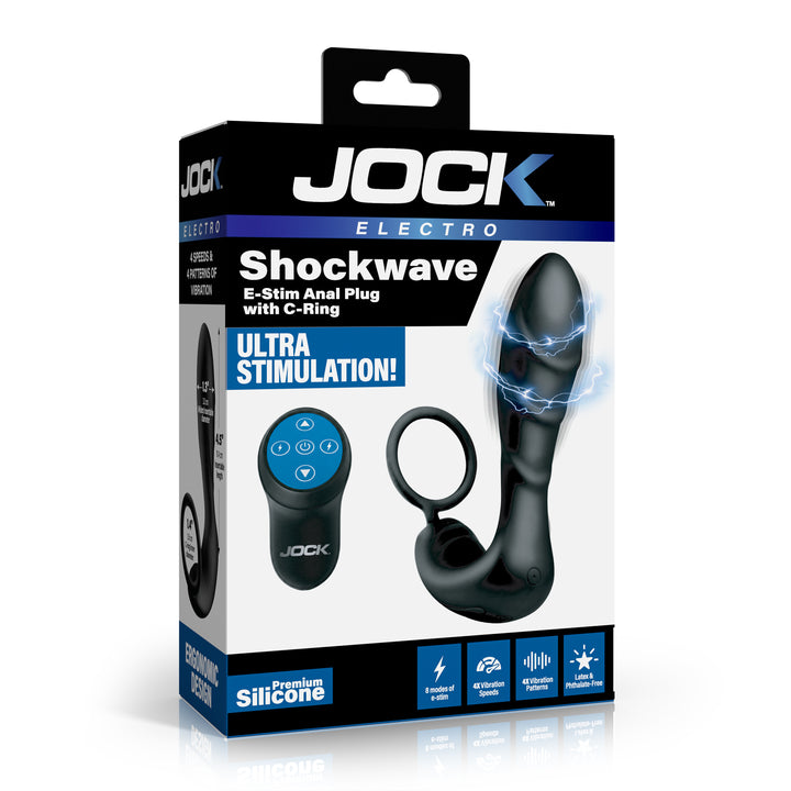 Jock Shockwave E-Stim Ribbed Anal Plug with C-Ring