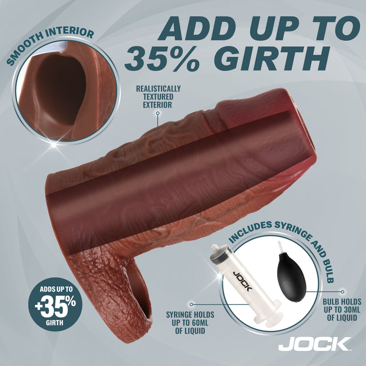 Jock Squirting Silicone Penis Enhancer with Ball Strap in Brown
