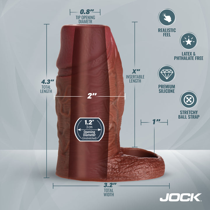Jock Squirting Silicone Penis Enhancer with Ball Strap in Brown