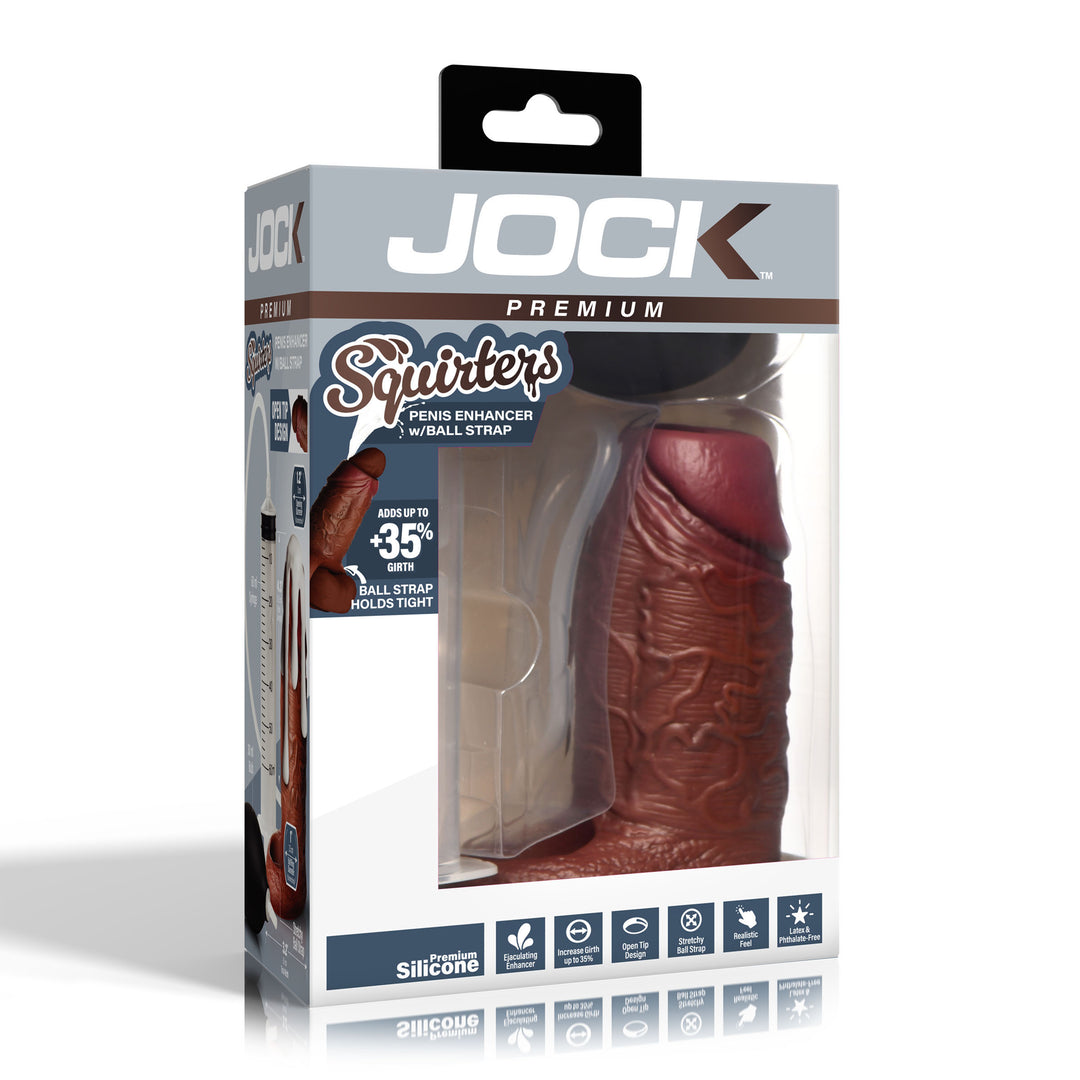 Jock Squirting Silicone Penis Enhancer with Ball Strap in Brown