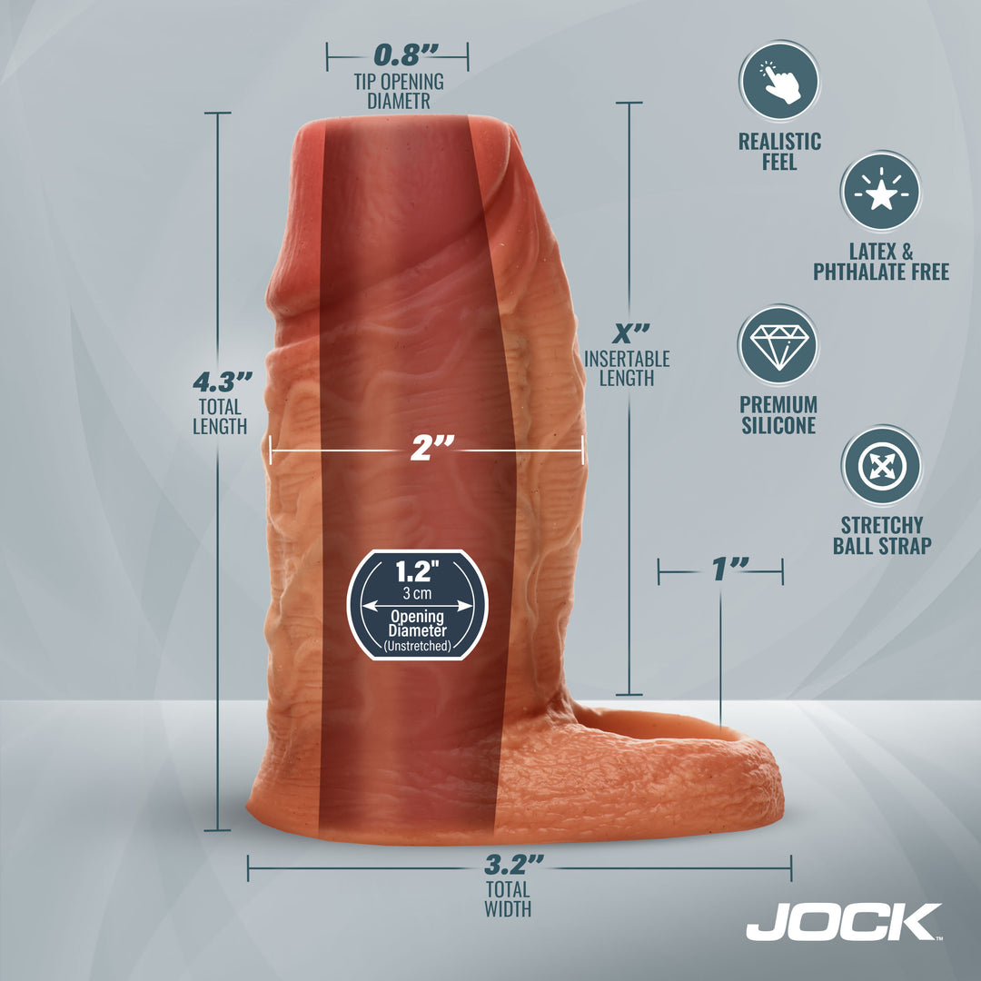 Jock Squirting Silicone Penis Enhancer with Ball Strap in Tan