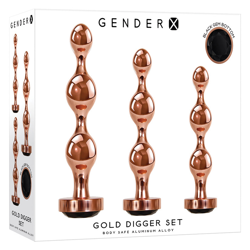 Gender X Gold Digger Set of 3 Metal Beaded Butt Plugs