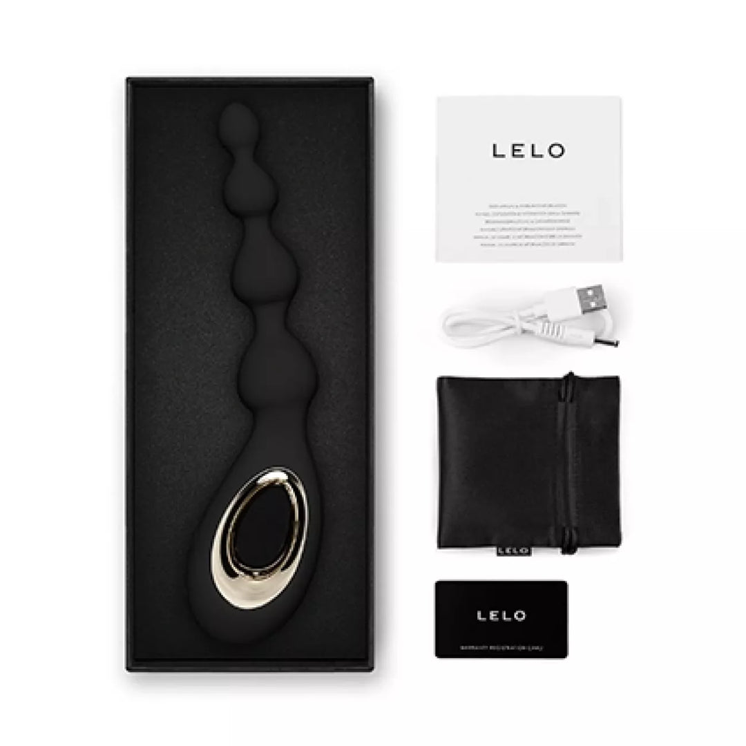 LELO SORAYA Beads Vibrating Anal Beads with Bow-Motion in Black, open box