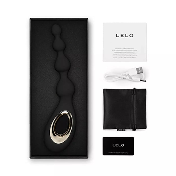 LELO SORAYA Beads Vibrating Anal Beads with Bow-Motion in Black, open box