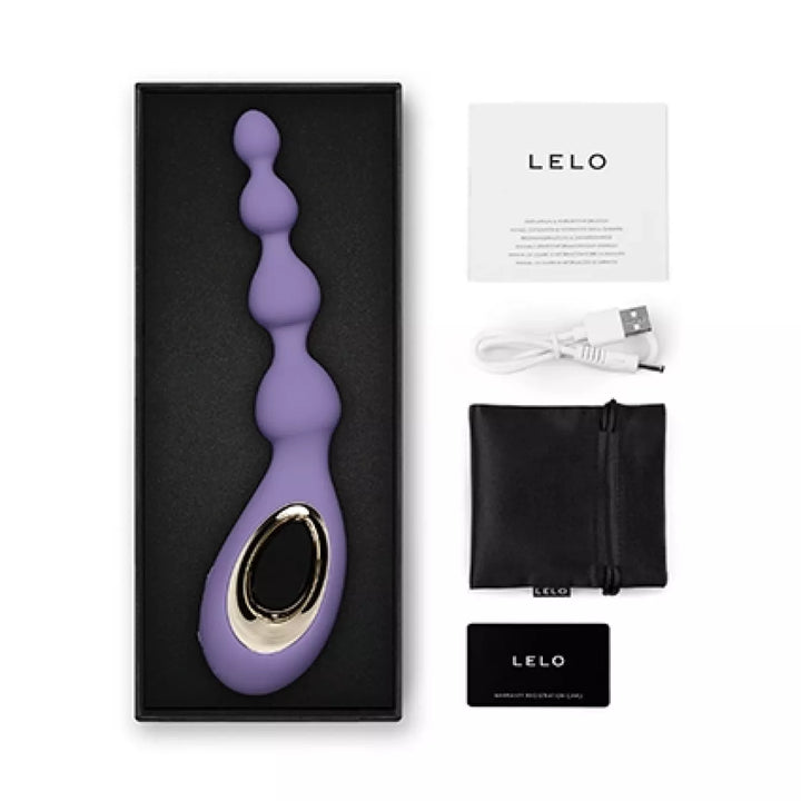 LELO SORAYA Beads Vibrating Anal Beads with Bow-Motion in Violet Dusk, open box