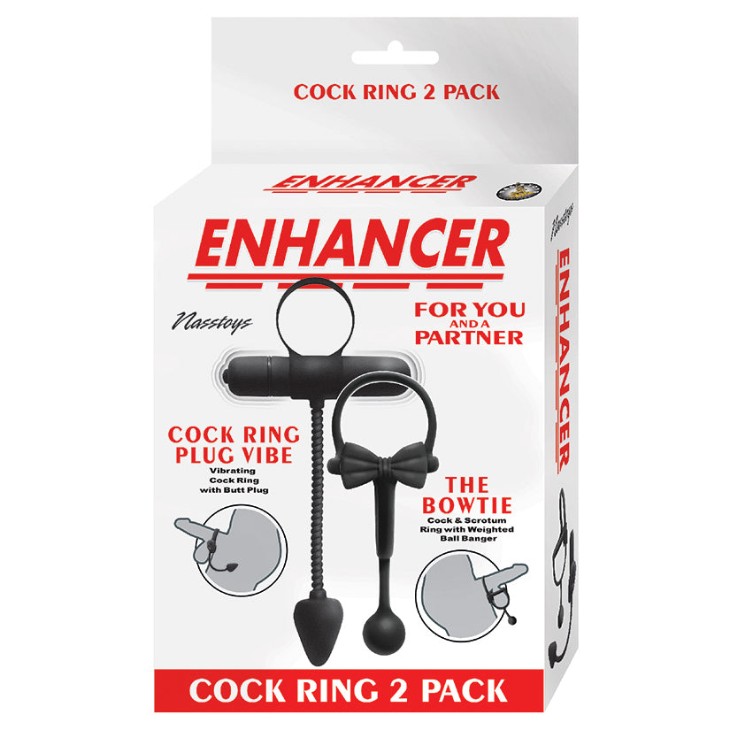 Enhancer Silicone Cock Ring 2 Pack with Vibrating Plug Ring