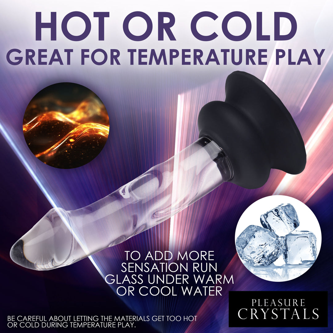 Pleasure Crystals Glass Dildo with Silicone Base, 5.6 Inch