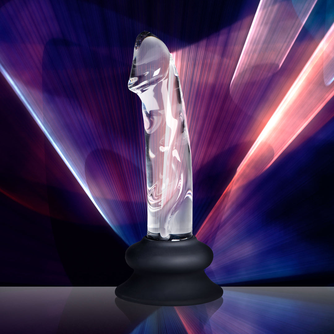 Pleasure Crystals Glass Dildo with Silicone Base, 5.6 Inch