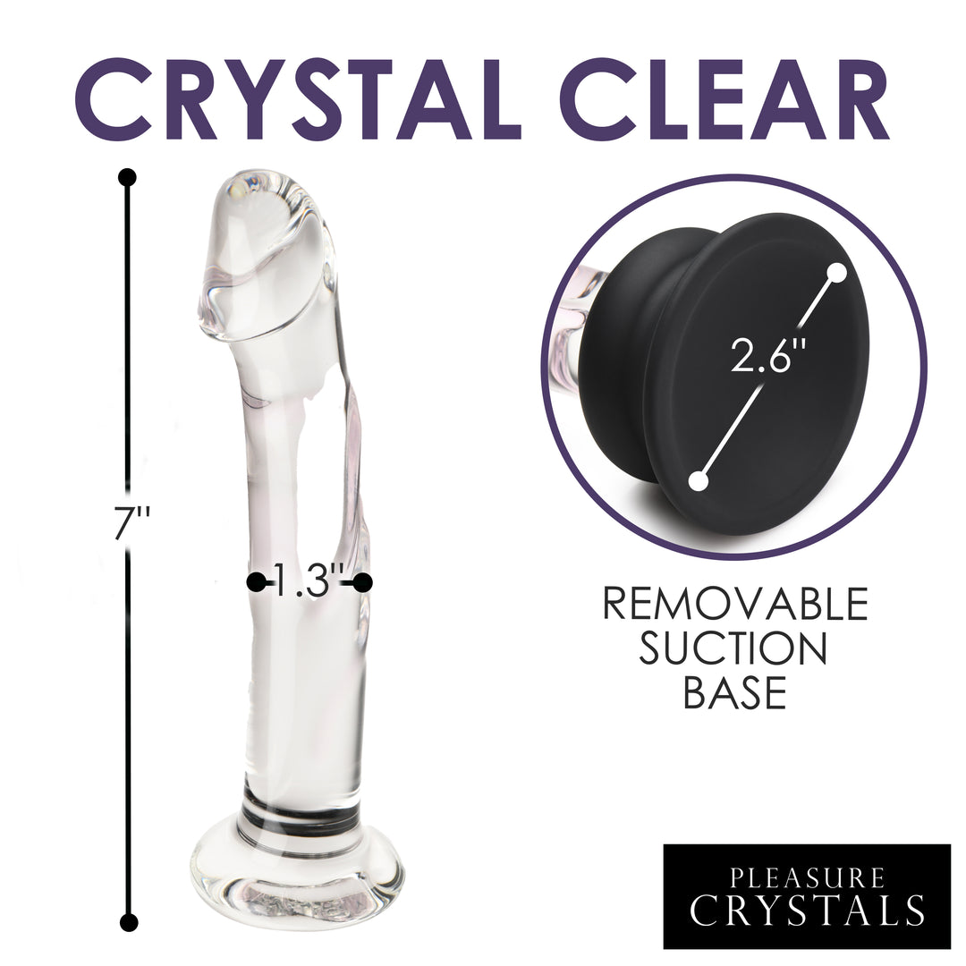 Pleasure Crystals Glass Dildo with Silicone Base, 7 Inch