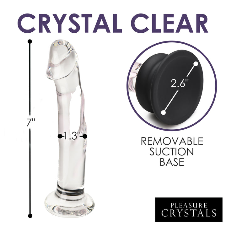 Pleasure Crystals Glass Dildo with Silicone Base, 7 Inch