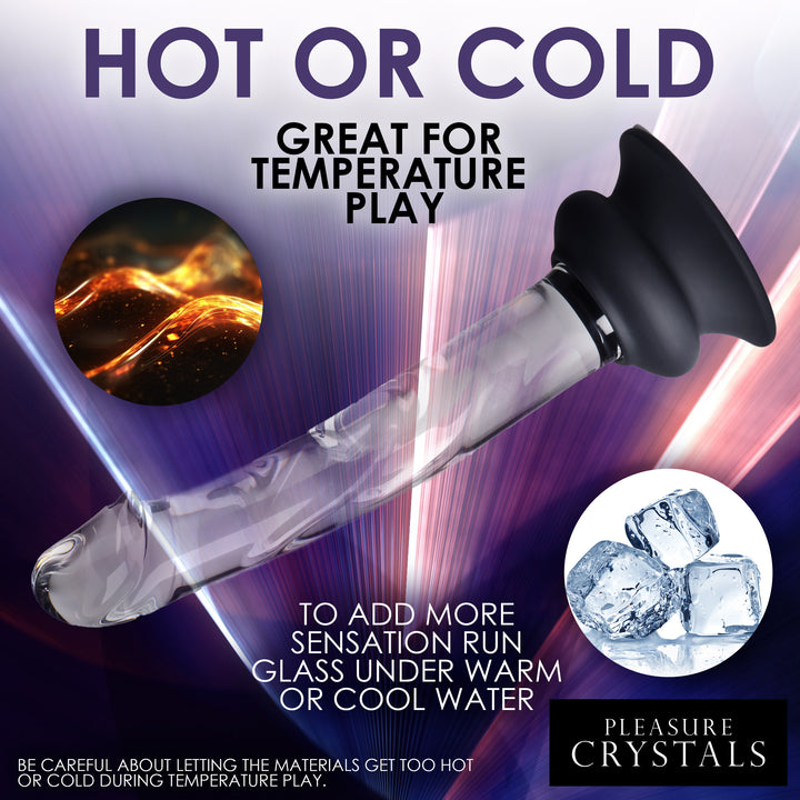 Pleasure Crystals Glass Dildo with Silicone Base, 7 Inch