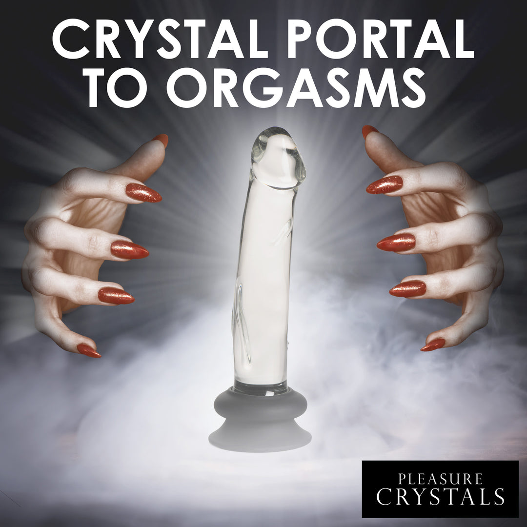 Pleasure Crystals Glass Dildo with Balls, 7.6 Inch