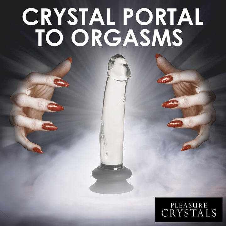 Pleasure Crystals Glass Dildo with Balls, 7.6 Inch
