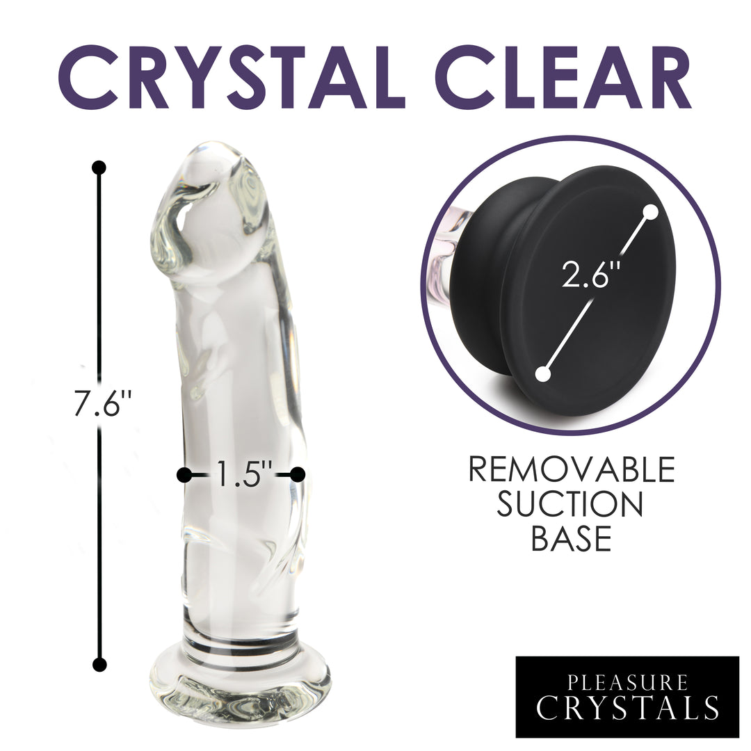 Pleasure Crystals Glass Dildo with Balls, 7.6 Inch