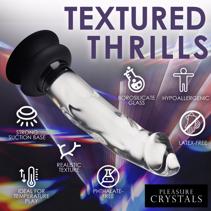 Pleasure Crystals Glass Dildo with Balls, 7.6 Inch