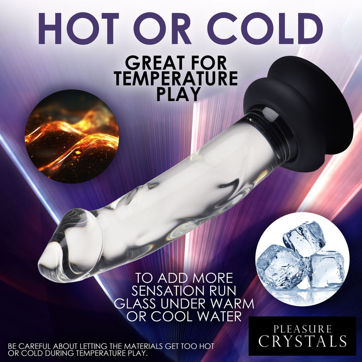 Pleasure Crystals Glass Dildo with Balls, 7.6 Inch