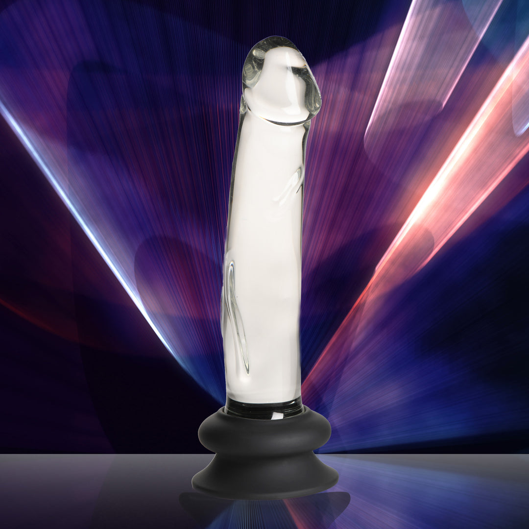 Pleasure Crystals Glass Dildo with Balls, 7.6 Inch