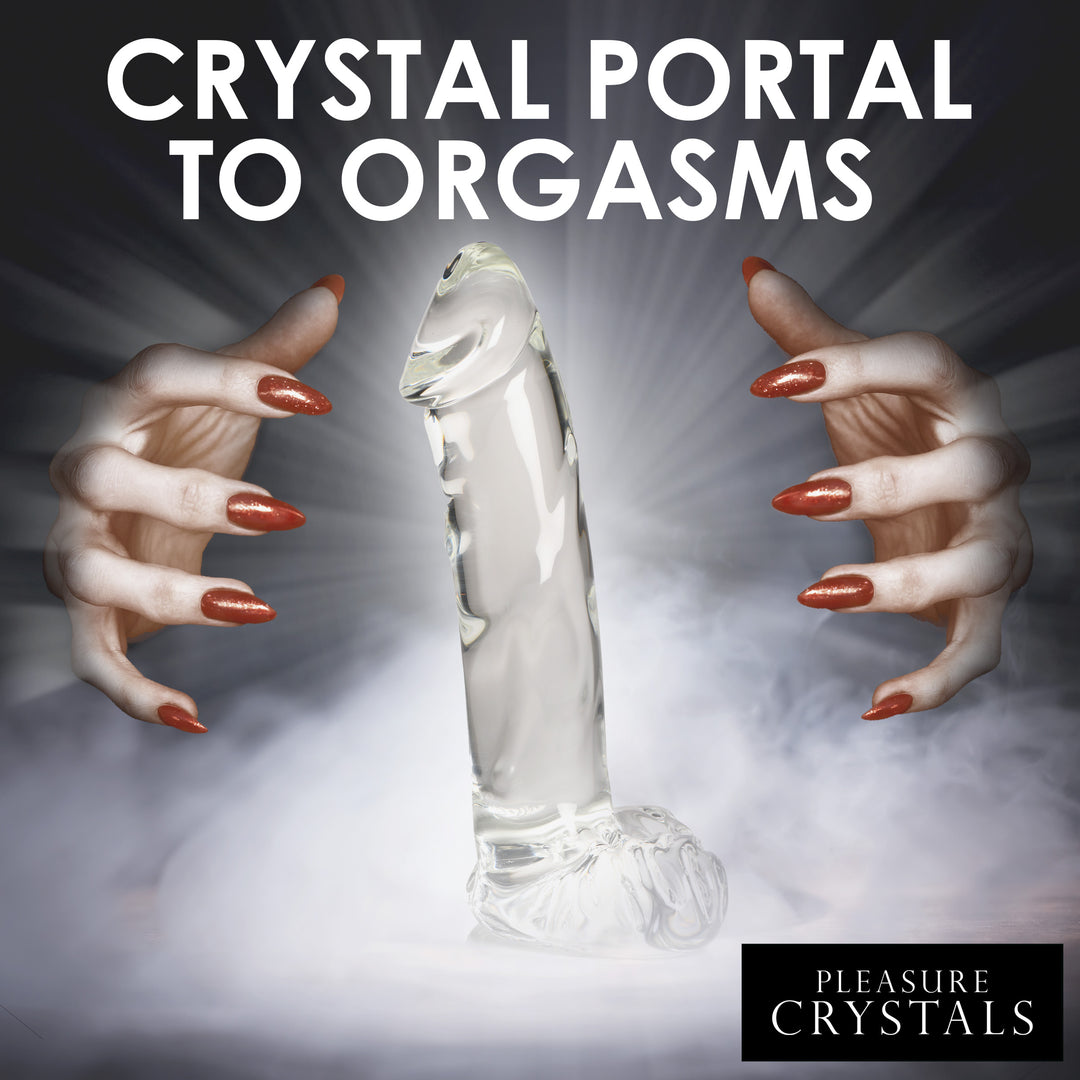 Pleasure Crystals Glass Dildo with Balls, 7.1 Inch
