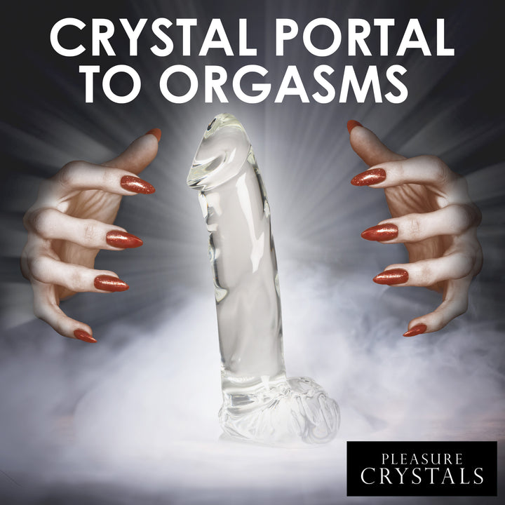 Pleasure Crystals Glass Dildo with Balls, 7.1 Inch