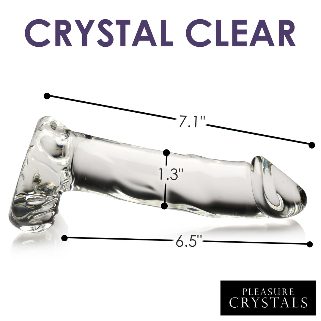 Pleasure Crystals Glass Dildo with Balls, 7.1 Inch