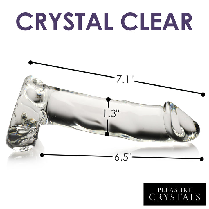 Pleasure Crystals Glass Dildo with Balls, 7.1 Inch