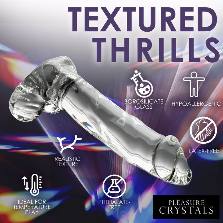 Pleasure Crystals Glass Dildo with Balls, 7.1 Inch