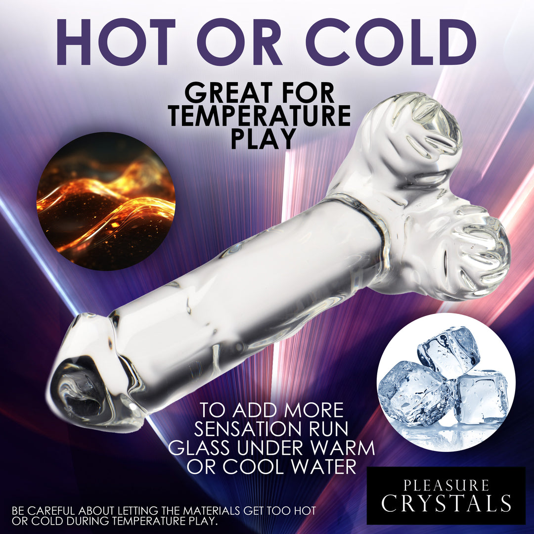 Pleasure Crystals Glass Dildo with Balls, 7.1 Inch