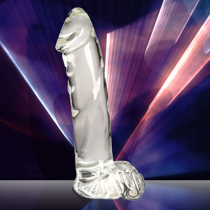 Pleasure Crystals Glass Dildo with Balls, 7.1 Inch