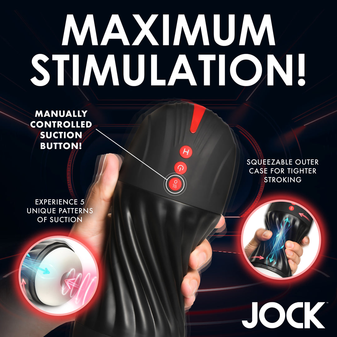 Jock Sucking and Vibrating Masturbator with Squeezable Case
