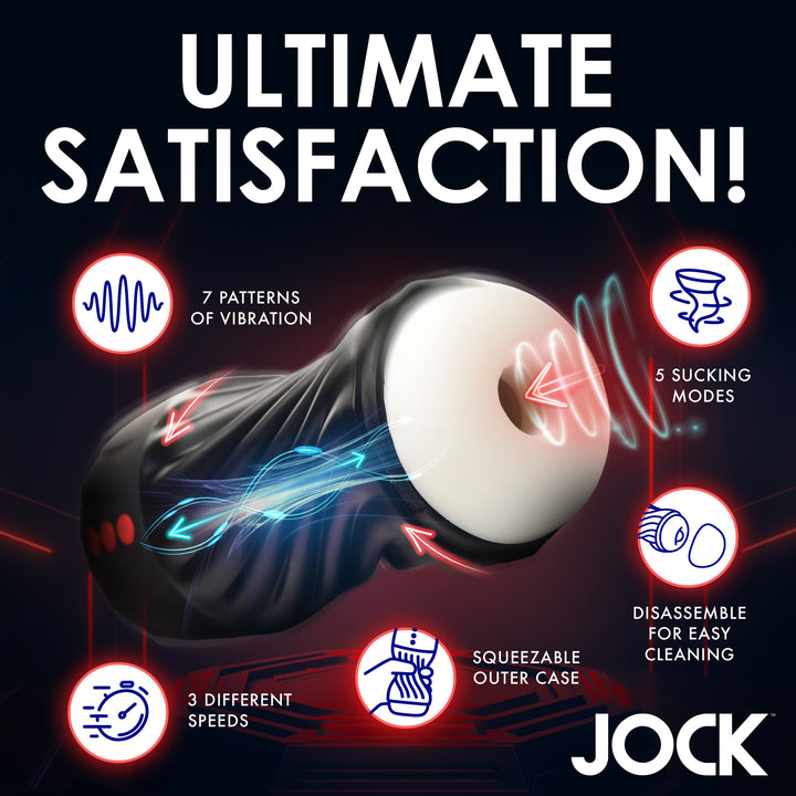 Jock Sucking and Vibrating Masturbator with Squeezable Case