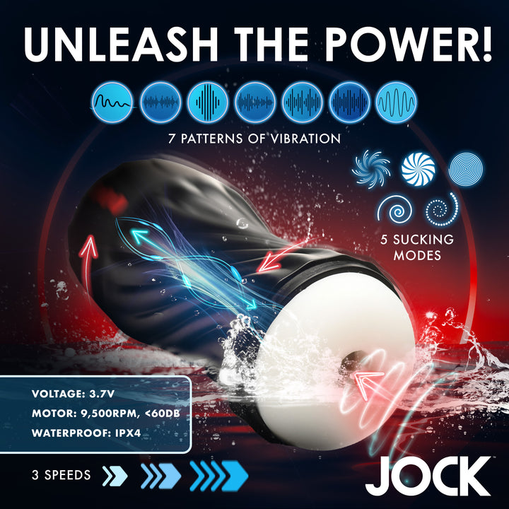 Jock Sucking and Vibrating Masturbator with Squeezable Case
