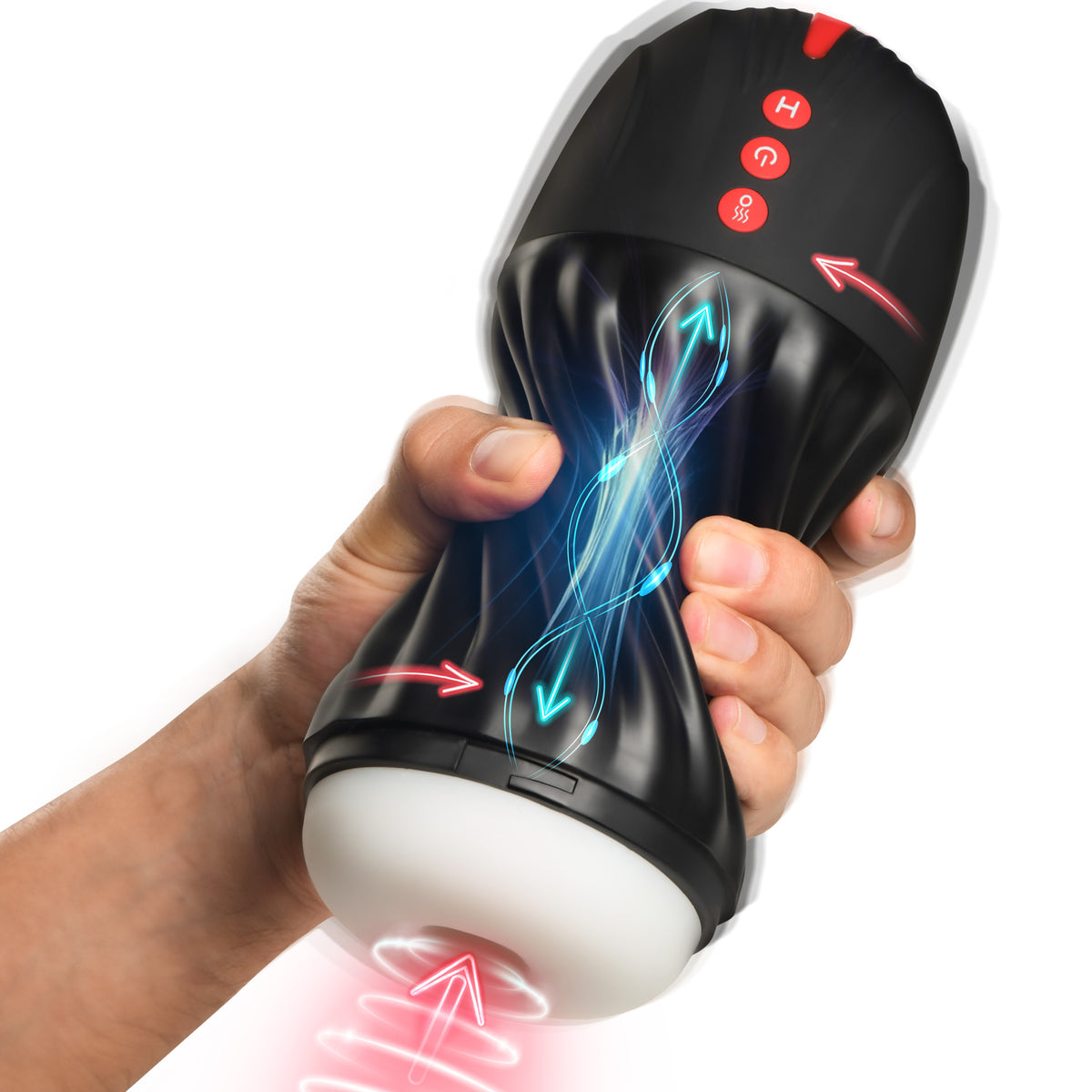 Jock Sucking and Vibrating Masturbator with Squeezable Case
