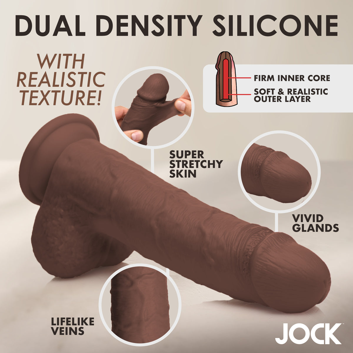 Jock 10 Inch Real Skin Silicone Dildo with Balls