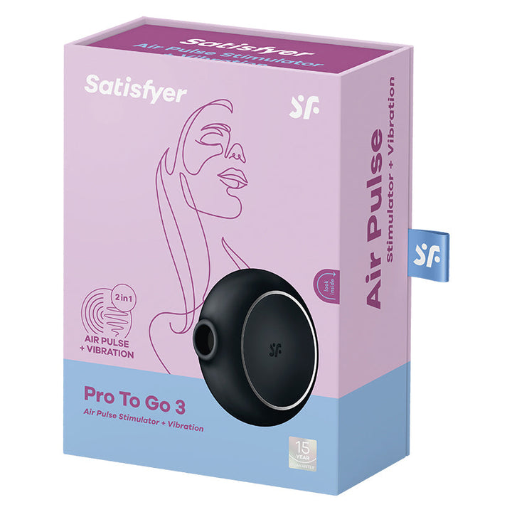 Satisfyer Pro To Go 3 Air Pulse Clitoral Vibrator retail box