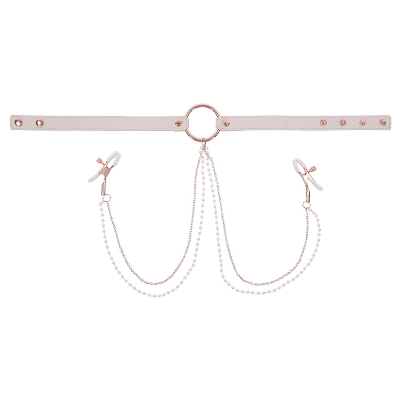 Sportsheets S&M Peaches Ôn CreaMe Collar with Nipple Clamps