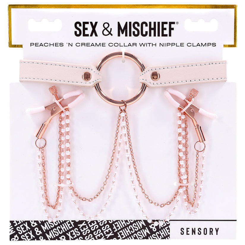 Sportsheets S&M Peaches Ôn CreaMe Collar with Nipple Clamps