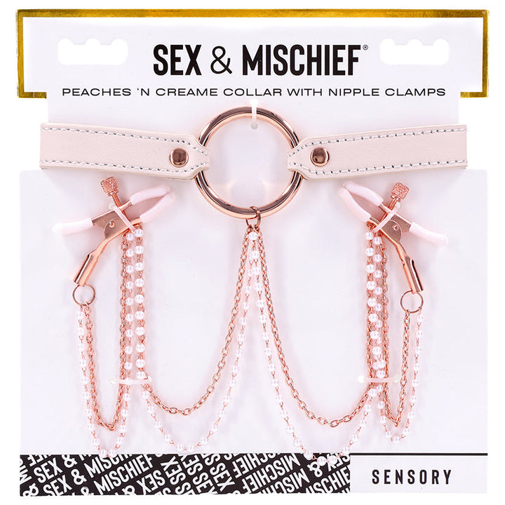 Sportsheets S&M Peaches Ôn CreaMe Collar with Nipple Clamps