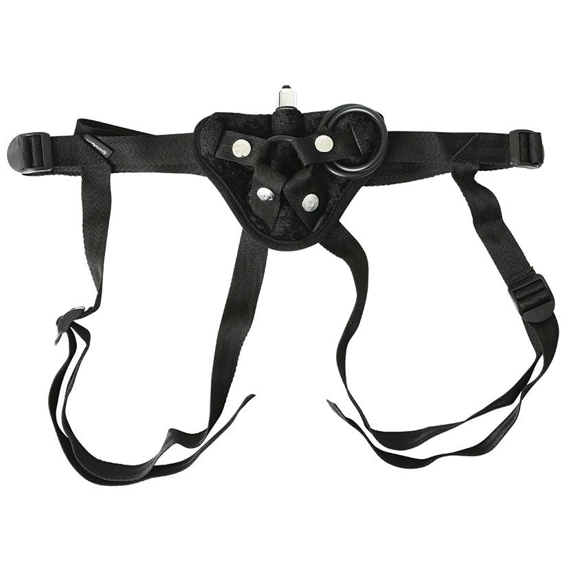 Vibrating Black Velvet Strap-On Harness with Bullet