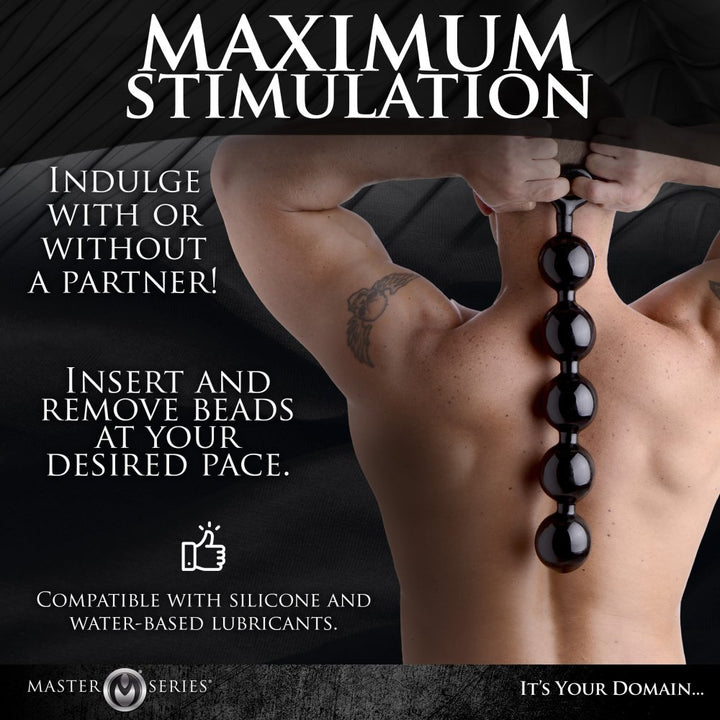 Black Baller Smooth 5 Anal Beads w/ Easy Pull Ring