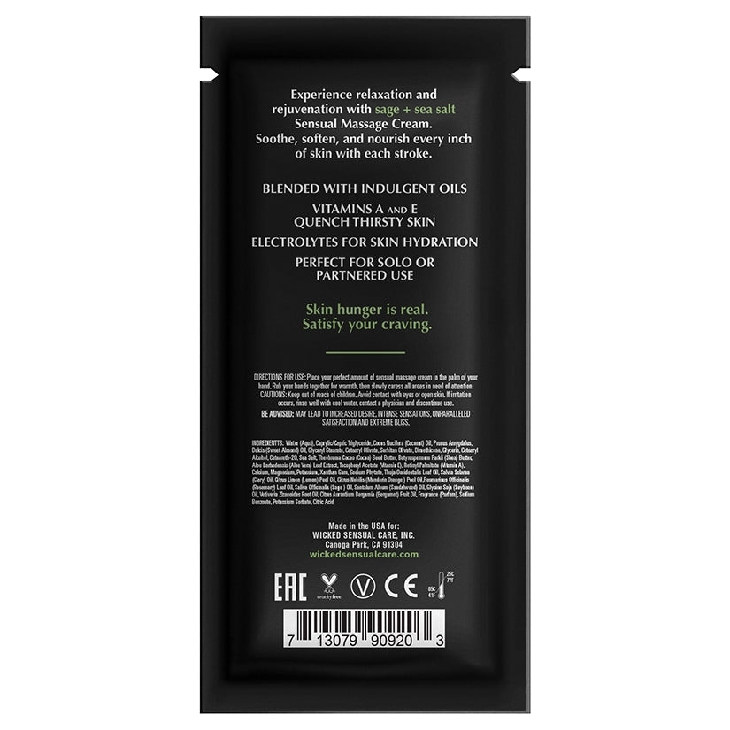 Wicked Sensual Massage Cream Sage + Sea Salt 10ml Foil