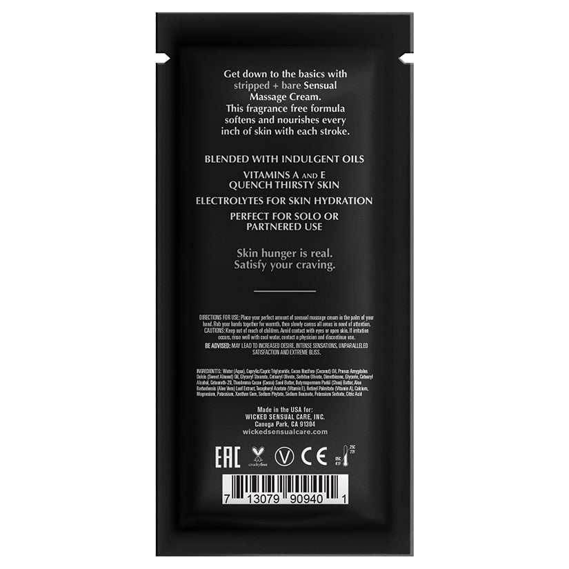 Wicked Sensual Massage Cream Stripped + Bare Unscented 10ml Foil