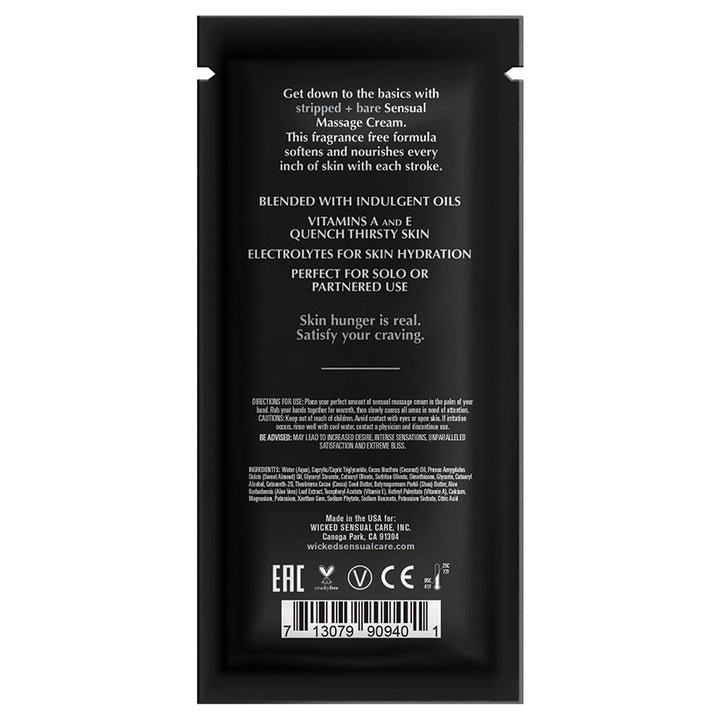 Wicked Sensual Massage Cream Stripped + Bare Unscented 10ml Foil