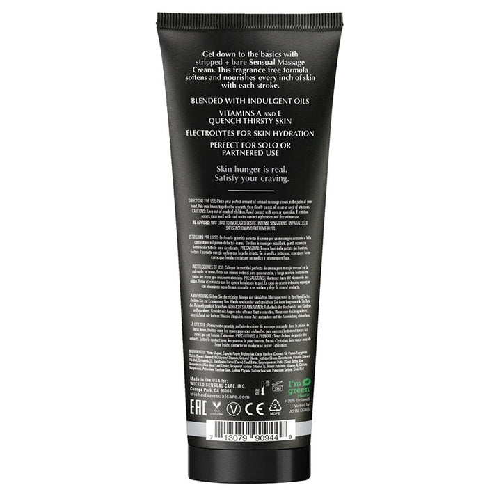Wicked Sensual Massage Cream Stripped + Bare Unscented 4 oz
