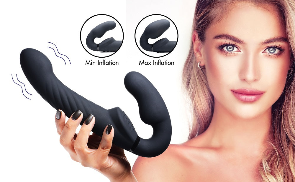 Black Ergo-Fit Twist Inflatable Vibrating Silicone Strapless Strap-On