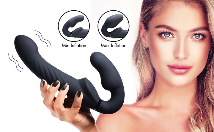 Black Ergo-Fit Twist Inflatable Vibrating Silicone Strapless Strap-On