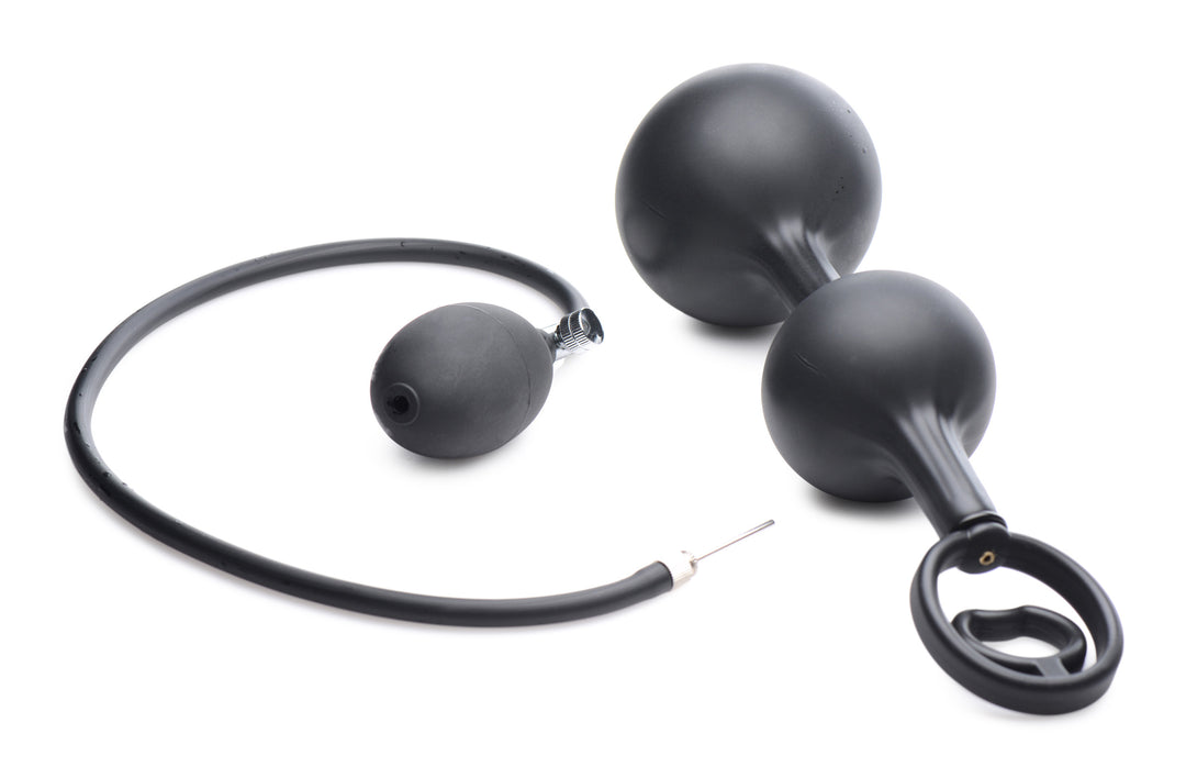 Devils Rattle Inflatable Silicone Anal Plug w/ Cock & Ball Ring