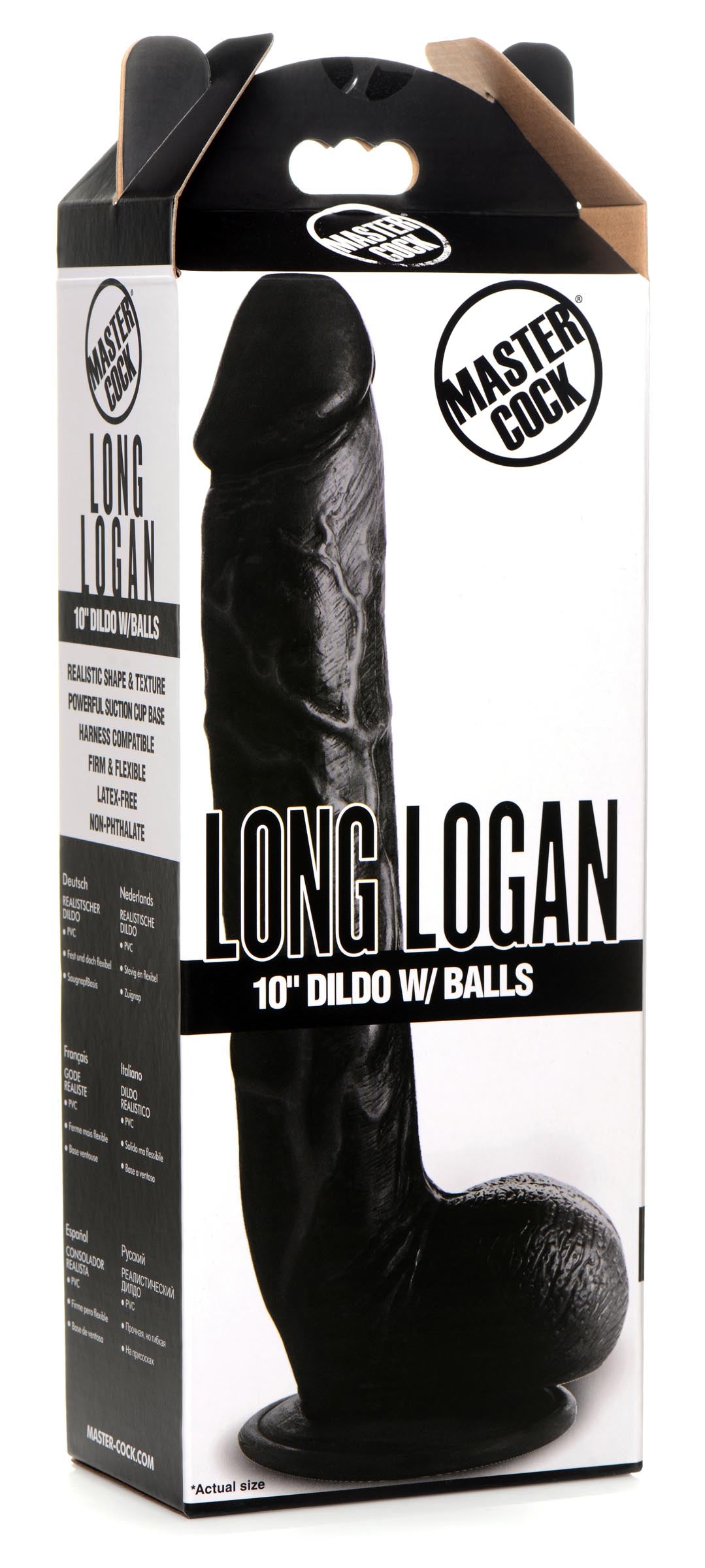 Black Long Logan 10 Inch Realistic Dildo w/ Suction Cup & Balls