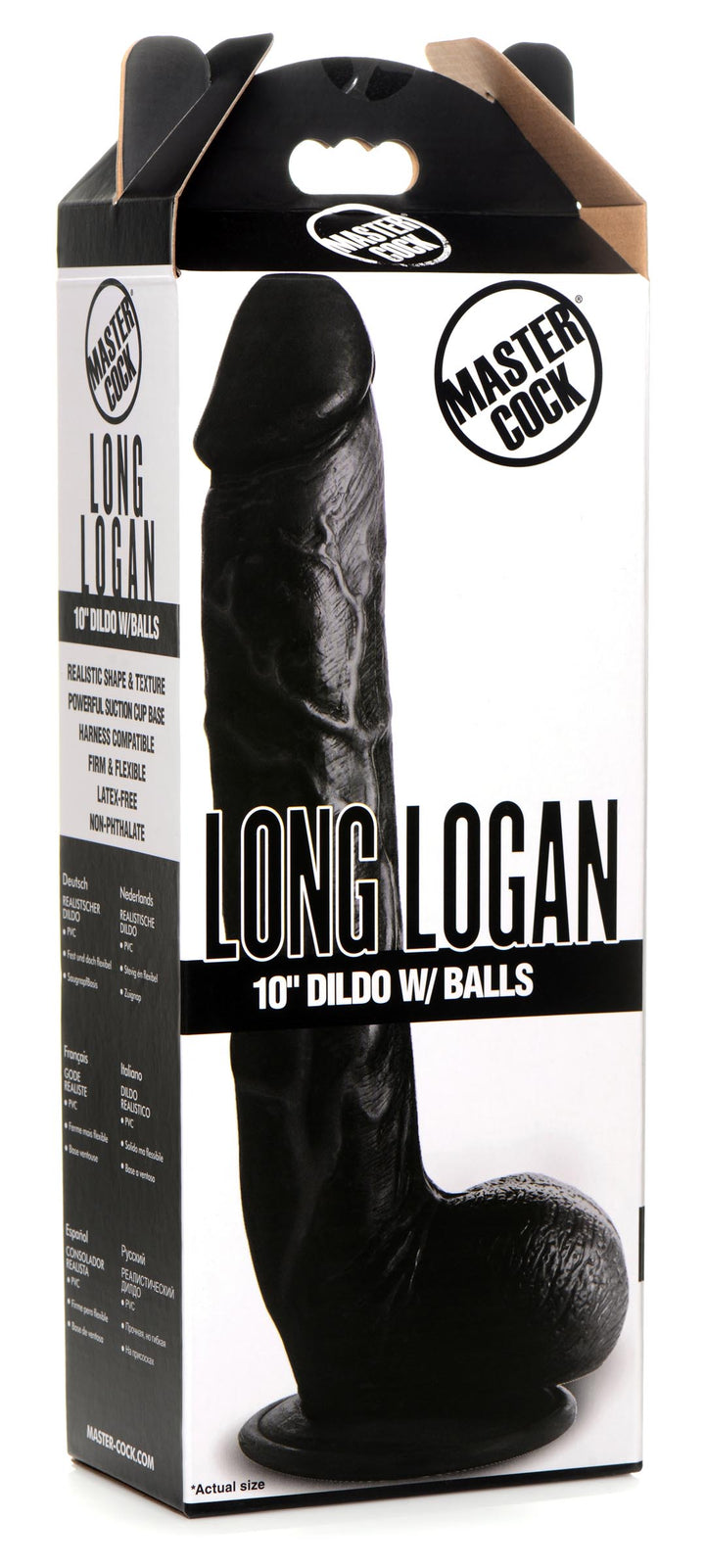 Black Long Logan 10 Inch Realistic Dildo w/ Suction Cup & Balls