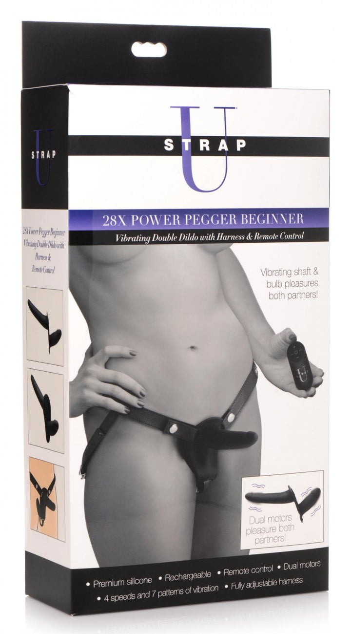 28X Power Pegger Beginner Vibrating Double Dildo with Harness and Remote - packaging