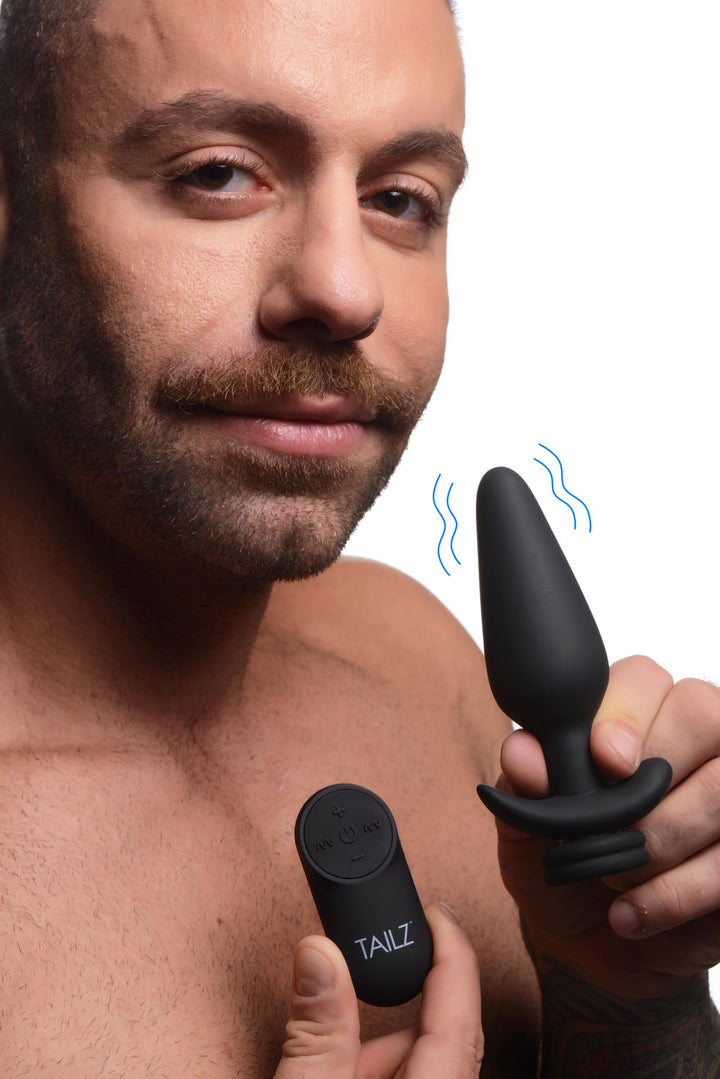 Interchangeable 10X Vibrating Silicone Anal Plug with Remote - Large Tailz